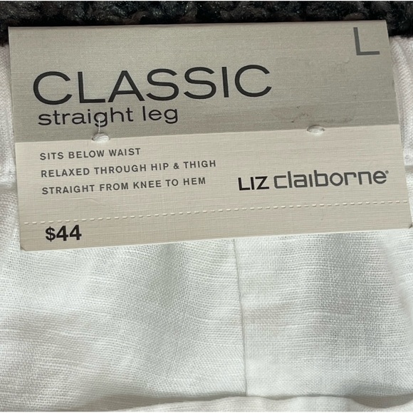 Liz Claiborne white Linen & cotton mid rise straight leg classic pants women’s L - Picture 17 of 17